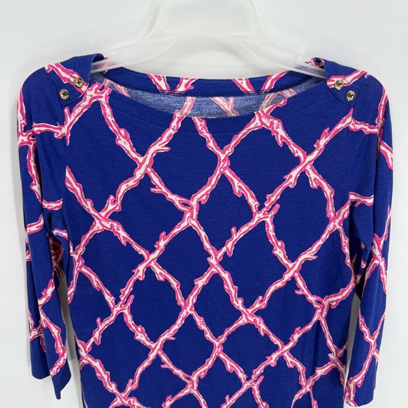 Lilly Pulitzer Size S Alidi Top Blue Pink Gold Buttons 3/4 Sleeves Women’s - Picture 6 of 11